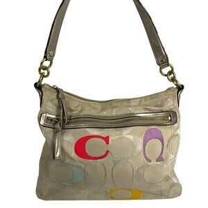 Coach Poppy Signature Multi-Color C Canvas Shoulder Bag Metallic Beige No Tag
